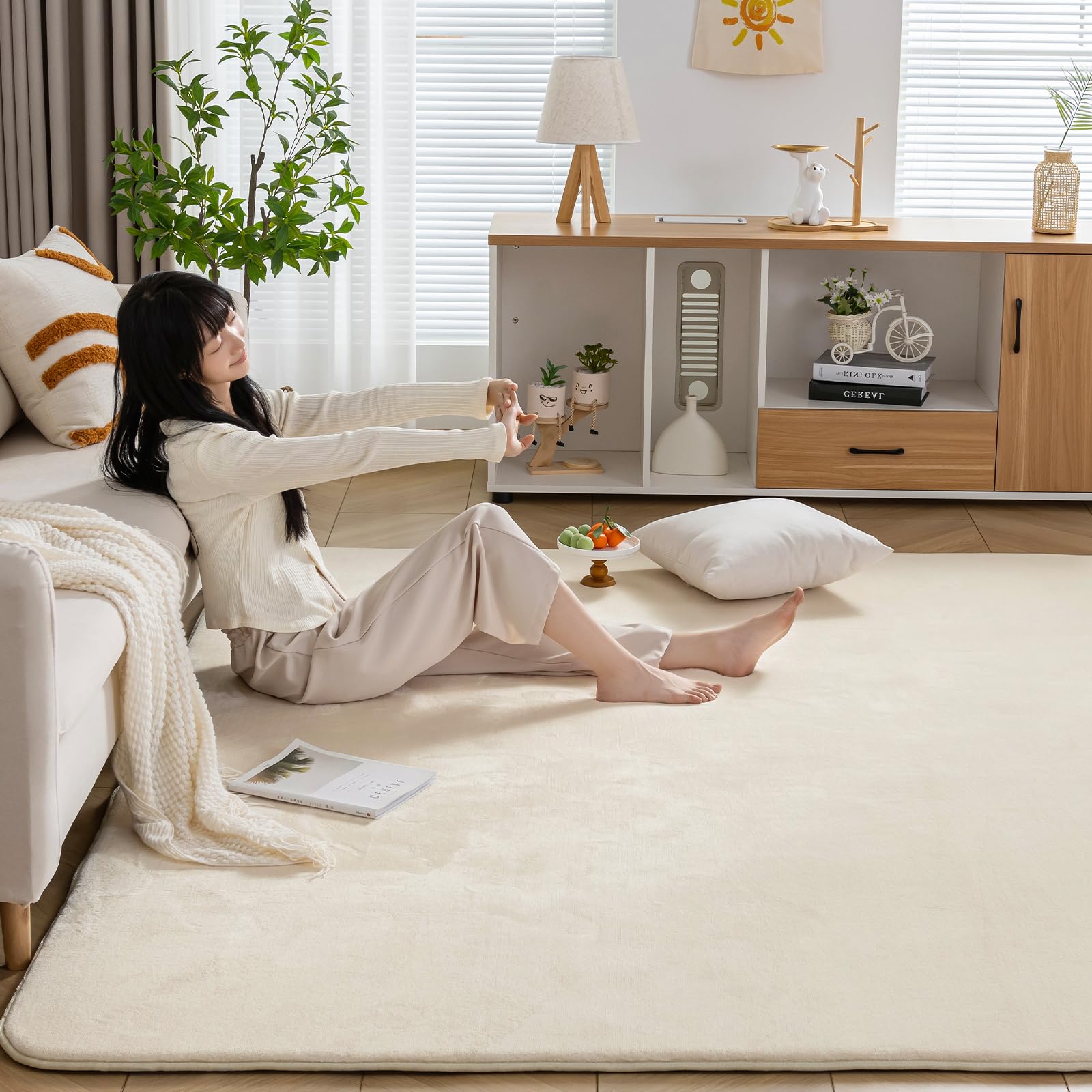 Keusnix ラグ カーペット 低反発 極厚25mm ラグマット 滑り止め付 厚手 防音 じゅうたん フランネル 抗菌・防ダニ加工 オールシーズン 絨毯 ふわっと手触り こたつマット 床暖房・ホット