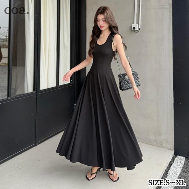 ワンピース ドレス レディース Aライン ノースリーブ ロング丈 ロングワンピース シンプル セクシー カジュアル デート 奇麗め 上品 お洒落 二次会 結婚式 お呼ばれ 女子会