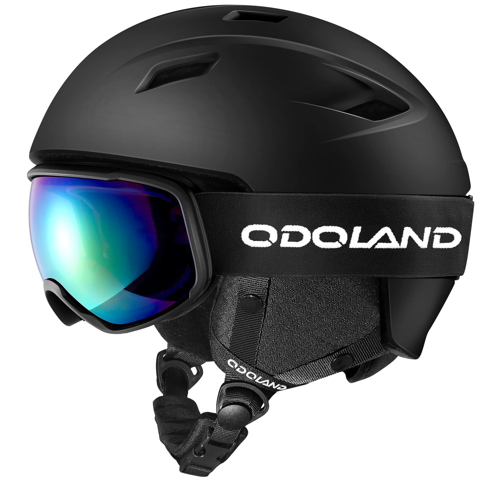Odoland スキーヘルメットセット ゴーグル付き スノーボードヘルメット ダイヤル式サイズ調整 メガネ対応 ダブル球面レンズ 防風 曇り止め 耐衝撃 UVカット 大人用 男女兼用 ブラック M