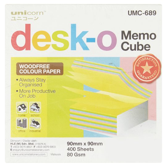 【年間ランキング6年連続受賞】 Unicorn Desk-O 80gsm Colour Memo Cube 400 Sheets 紙製品・封筒