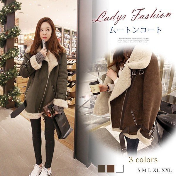 ムートンコートフェイクレディースアウターコートミドル丈ロングゆったり防寒メルトン裏ボア厚手大きいサイズモッズ 6,417円