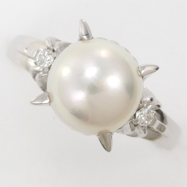 PT900 プラチナ リング 13号 パール(真珠) 約8.5mm ダイヤ 0.04 中古