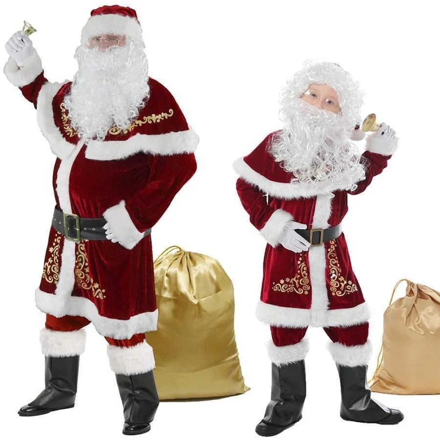激安販売！クリスマス サンタクロース 衣装 メンズ 大人/子供用 豪華 サンタ コスプレ サンタコス コスチューム髭 ヒゲ ひげ カツラ ウィッグ 袋 イベント パーティー