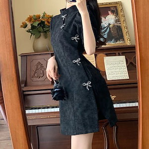 ドレス パーティードレスチャイナドレス改良新中式夏国風少女チャイナドレス風プリントスカートコスプレ