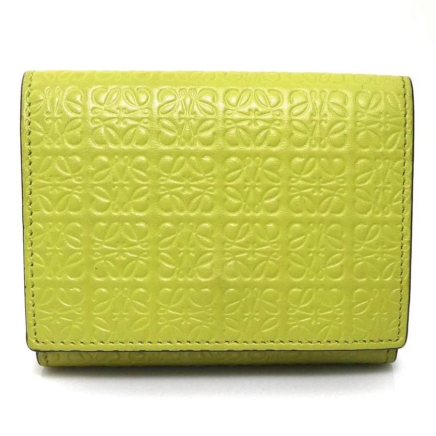 ロエベ LOEWE 三つ折り財布 レザー イエローグリーン レディース 56616a