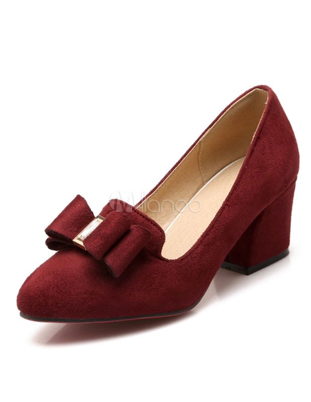 女性のためのレッドボウモノグラムスエードミッドローハイヒール