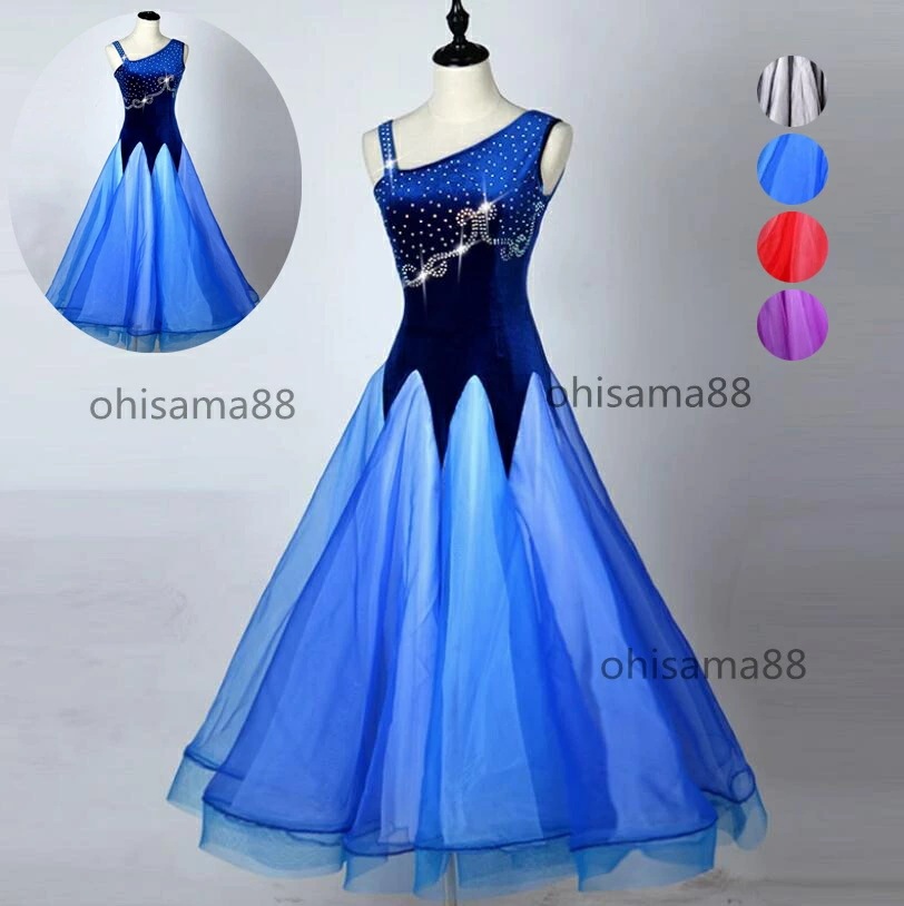 モダンドレス 大きい裾 練習着 ワルツ 団体ウエア ダンドレス モダン衣装 ステージ衣装 高品質 競技用のドレス レディース スタンダードドレス ヴィーナス 着痩せ 社交ダンス衣装 可愛い ワンピース