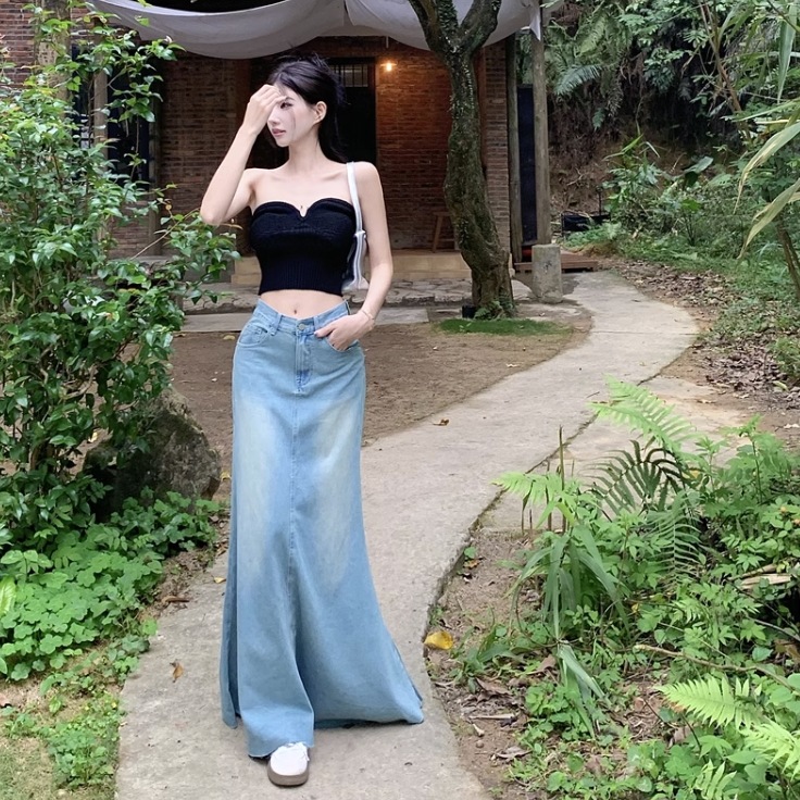 スカート デニムスカート マーメイドスカート マキシ マキシ丈 マーメイド ポケット ハイウエスト かわいい 大人可愛い きれいめ シンプル 大人 おしゃれ お洒落 レトロ アジアン エスニック 5,681円