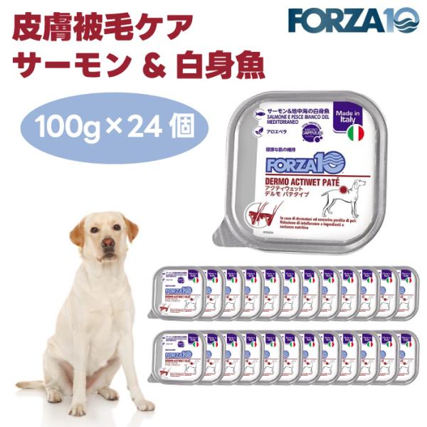 Forza10 アクティウェット デルモサポート 皮膚被毛ケア サーモン&地中海の白身魚 パテ 100gx24個 ドッグフード 犬 餌 フォルツァ10