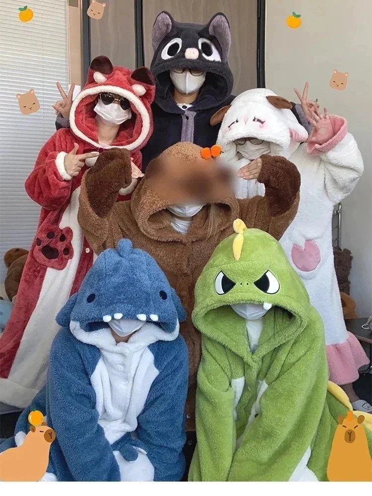 Qoo10限定着ぐるみパジャマキャラクターゆったりパジャマカジュアル怠惰ツイスト保温キャンディ色キュートお肌に優しい両面フリースナイトウェア前開きパジャマィースあったかルームウェア30%までに制限