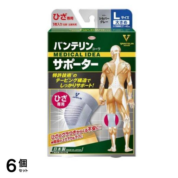 バンテリンコーワサポーター ひざ専用 大きめLサイズ 1枚入 (シルバーグレー) 6個セット
