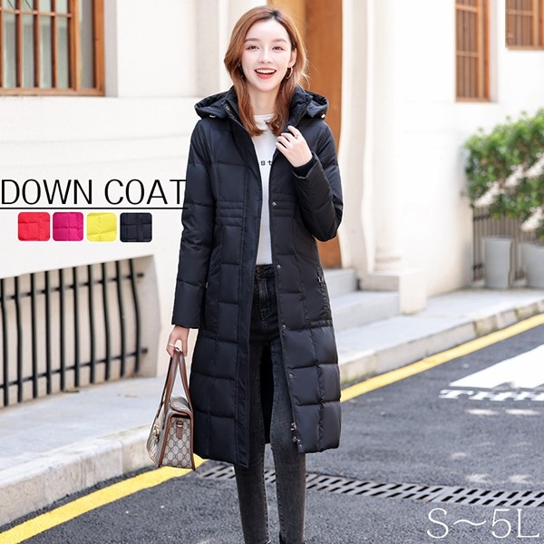 ダウンコート ロング ダウンジャケット 大きいサイズ ファー付き コート アウター シンプル 冬服 無地 軽い着心地あったか ゆったり 防寒性 黒 黄色S M L 2L 3L 4L