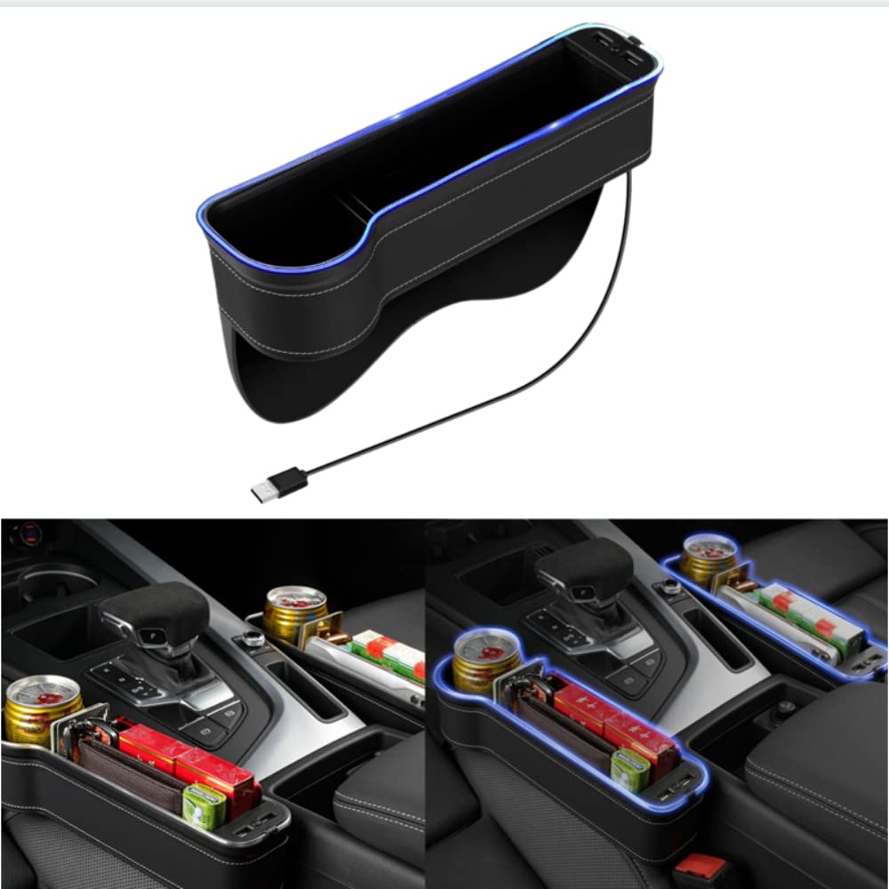 EXCEREY カー 隙間ポケット USB充電 車用 収納ポケット 車 隙間ボックス コンソール 車用 収納ホルダーサイド 収納ボックス 多機能 車用 シートサイド収納 カー用品