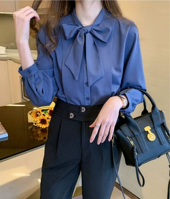 トップス デート モテアイテム シャツ ブラウス シフォン 光沢感 リボン 可愛い きれいめ 上品 おしゃれ かっこいい 可愛い ラブリー キュート ガーリー クール モード系 セクシー 5,050円