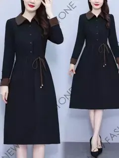 2024新型ビッグサイズミディアム長袖ワンピース秋冬-87