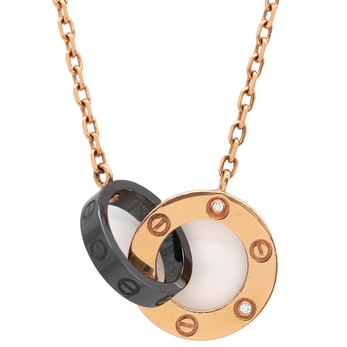 カルティエ Cartier ネックレス ラブ サークル K18PG ダイヤモンド セラミック ピンクゴールド 3Pダイヤ 18金 750PG 【中古】