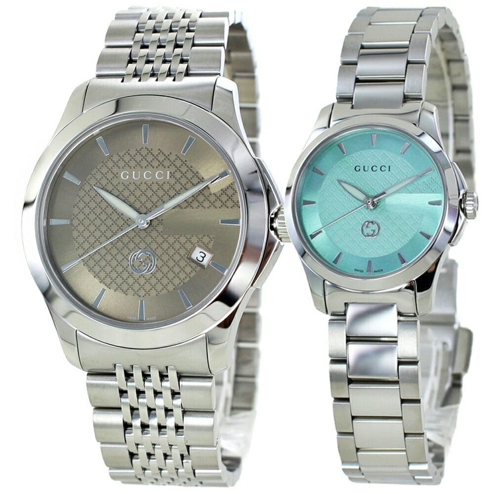 ペアウォッチ グッチ ペア 腕時計 手表 婚約 結婚 記念日 両親 プレゼント 高級時計 GUCCI Gタイムレス メンズ レディース お揃い カップル ペアギフト ブラウン ターコイズブルー ブレス