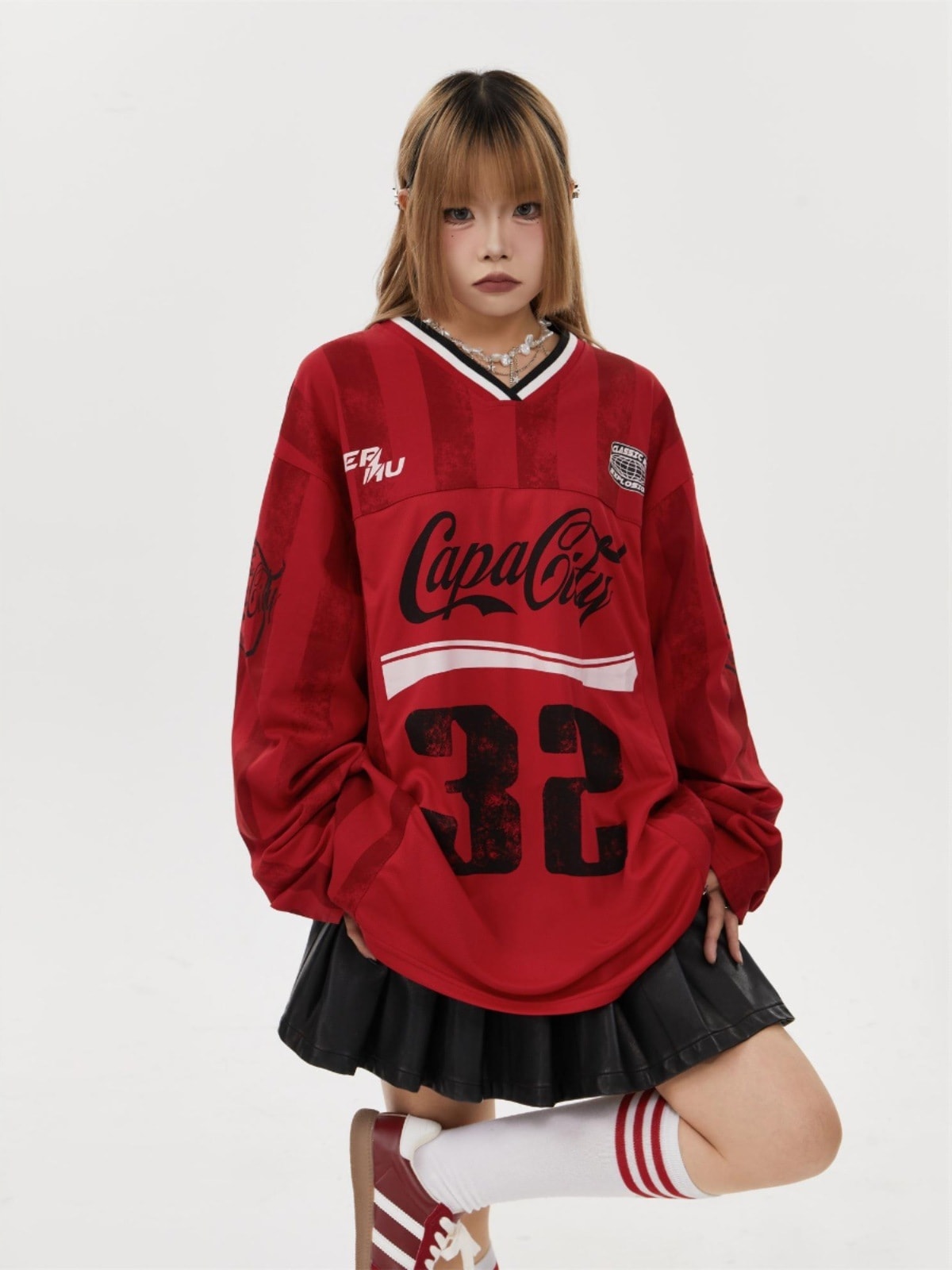 2025春夏 韓国可愛い風トップス Tシャツ K-POPファッション長袖ストリート系サイド丈フットシルエットシャツ衣装レディースサイズVネックユニセックスおしゃれカジュアル春メンズダンスラグラン配色T