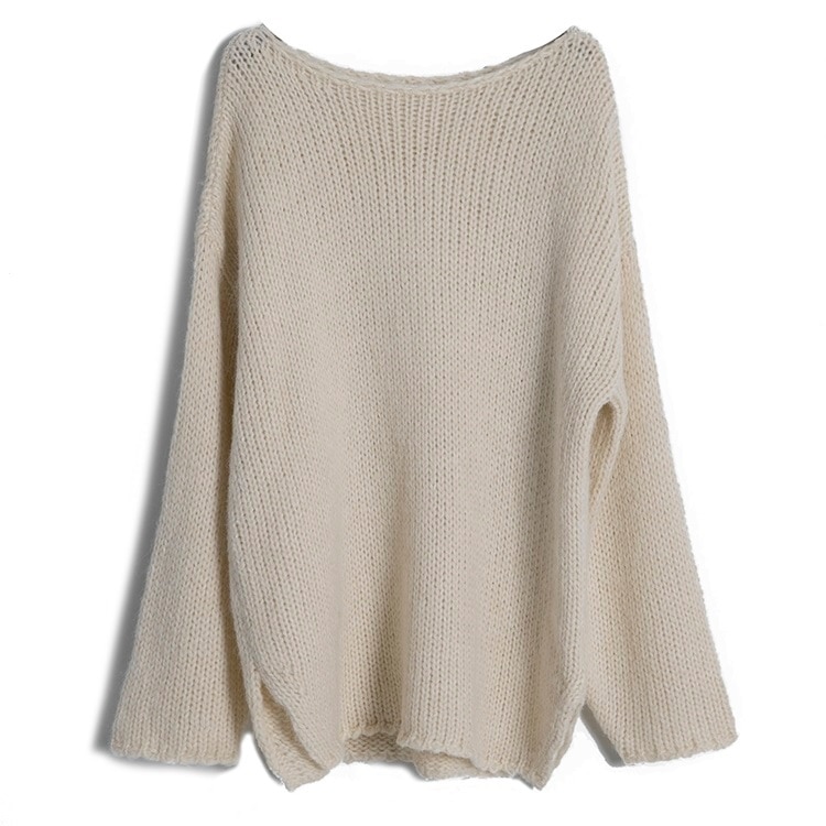 トップス ニットソー セーター プルオーバー 白トップス 長袖 ドロップショルダー ボートネック 襟なし ワイド サイドスリット ポリエステル ウール かわいい 大人可愛い シンプル カジュアル