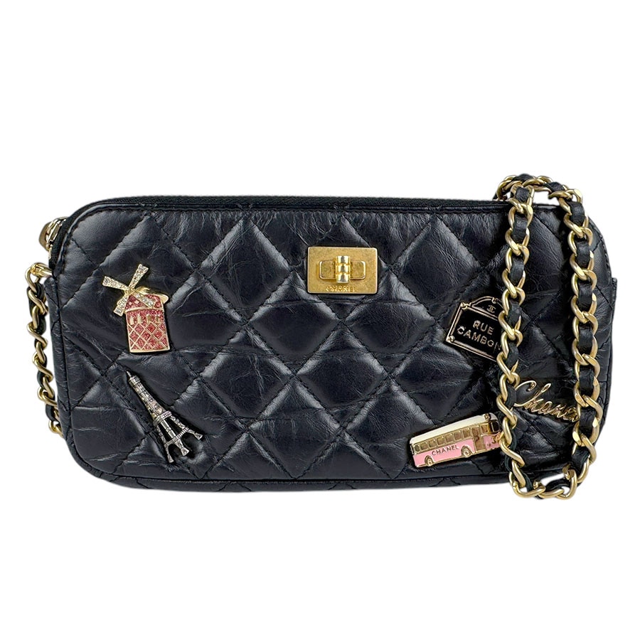 シャネル CHANEL チェーンウォレット 2.55 エンブロイダリー レザー/メタル ブラック レディース A84214 n1086