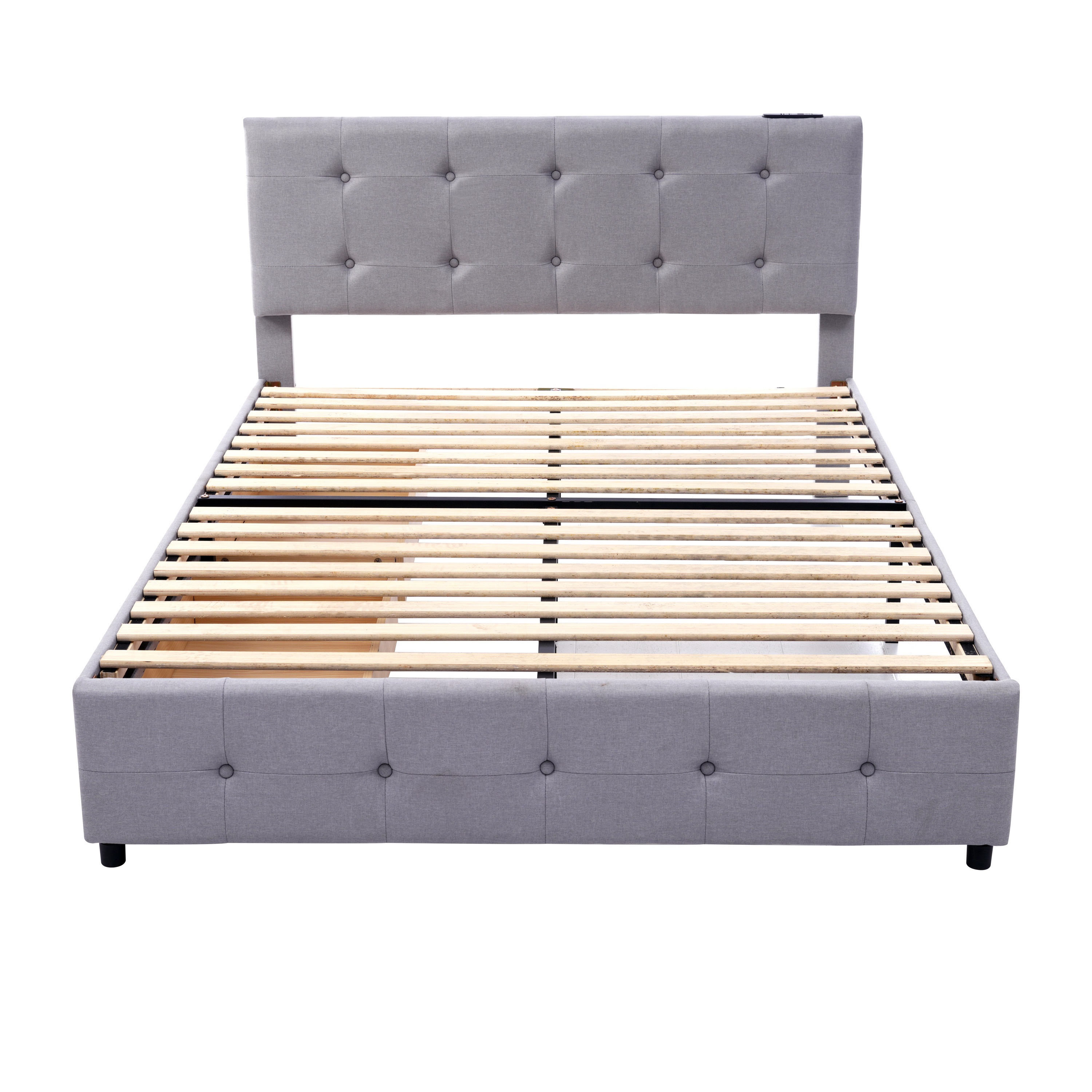 【国内発送】168D ファブリックベッド ベッドフレームのみ ダブル 引き出し付き 布貼りベッド 木製 アイアン 大人用 組立簡単 下収納 すのこベッド 耐震 ベッド 北欧風 おしゃれ マットレスは別