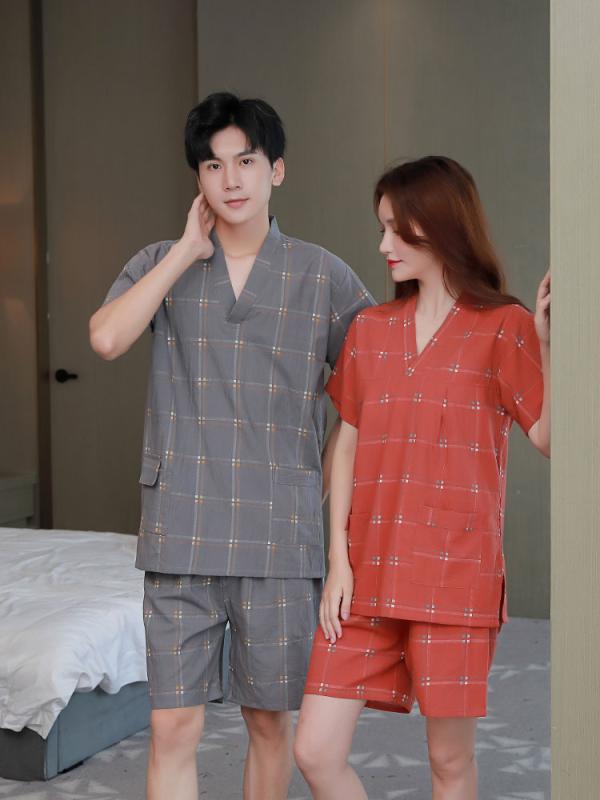 サウナ服 パジャマ ルームウェア メンズ レディース コットン 大きいサイズ 入浴 マッサージ チェック