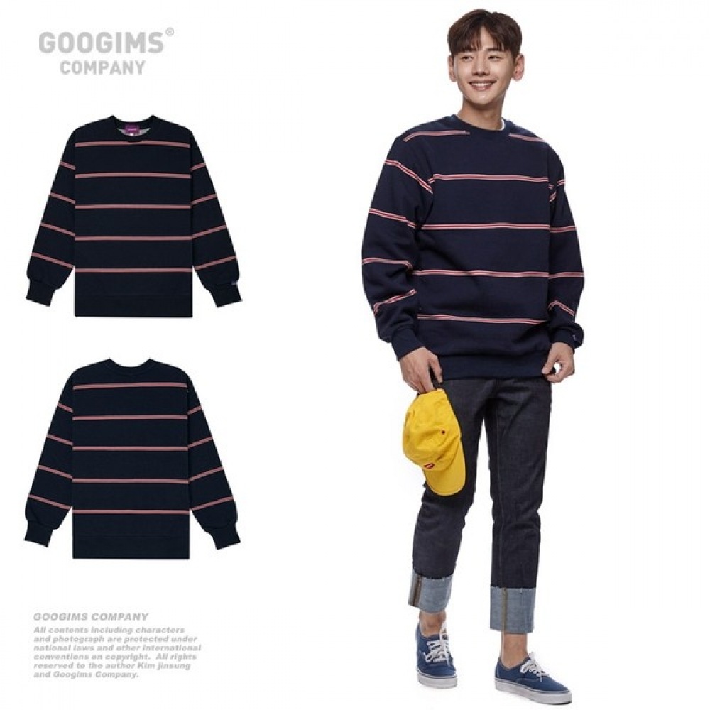 (グーギンズ) Gugims 1243_ストライプ起毛スウェットシャツ_オーバーフィット