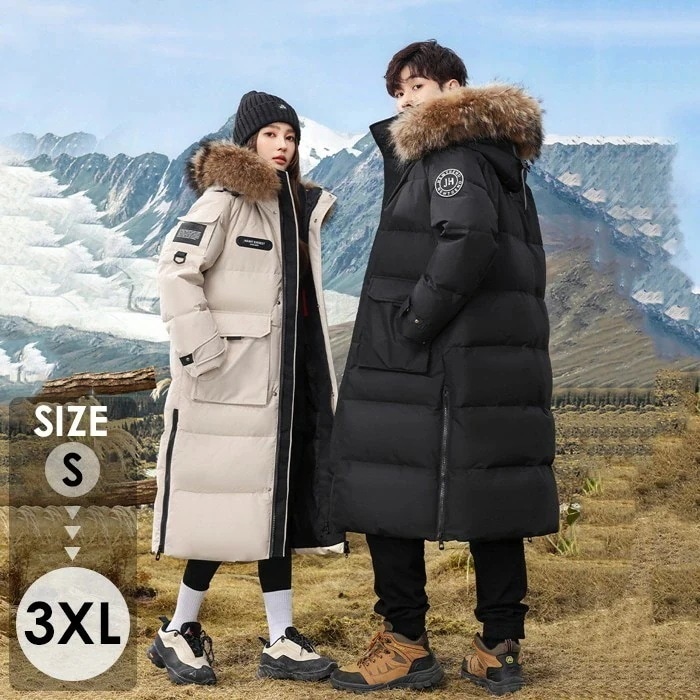 ダウン ダウンコート ロングコート 超ロング タヌキ ファー 軽量 撥水 防風 暖かい レディース メンズ アウター ダウンジャケット ハイネック 袖 リブ 着ぶくれにくい スポーツ観戦 旅行 通勤