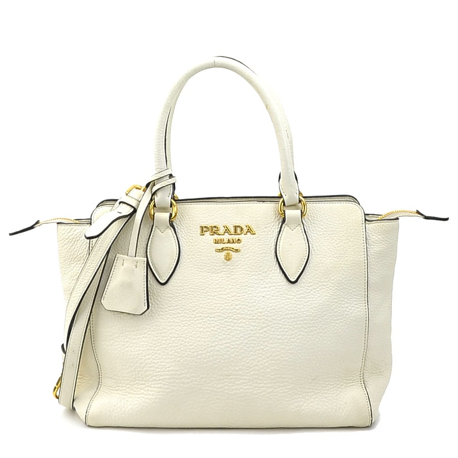 プラダ PRADA ハンドバッグ ショルダーバッグ レザー オフホワイト ゴールド レディース e59413a