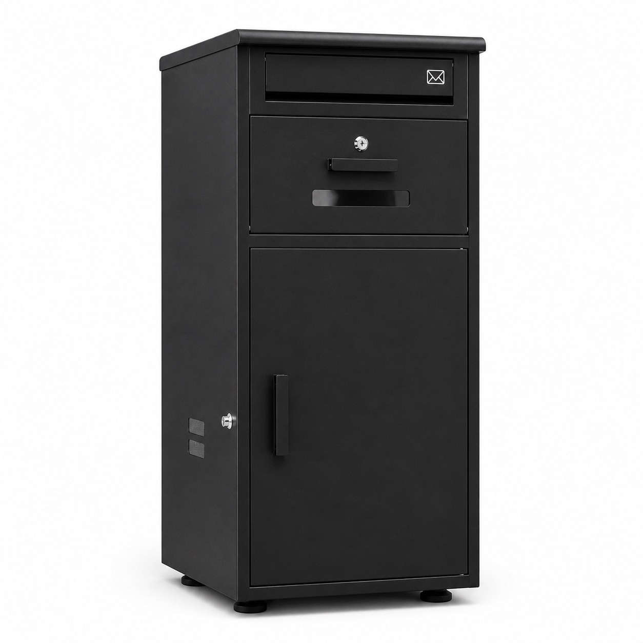 宅配ボックス 屋外 戸建て用 ポスト一体型 140L大容量 鍵付き置き配ボックス 盗難防止 両開き 透明窓 配達ボックス 長さ40cm幅40cm高さ85cm ブラック