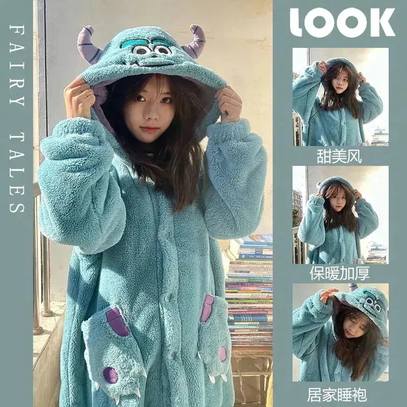 【2個買うと1個無料】もこもこ ルームウェア モンスター会社 Sulley ディズニー パジャマ レディース ガウン 部屋着 着ぐるみ 冬かわいい ペアルック カップル キッズ メンズ