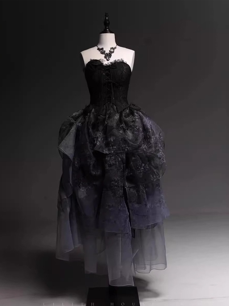 黒杏の木ロリータイブニングドレス女性スリング学生の日成人式パーティー芸術試験司会高級夏