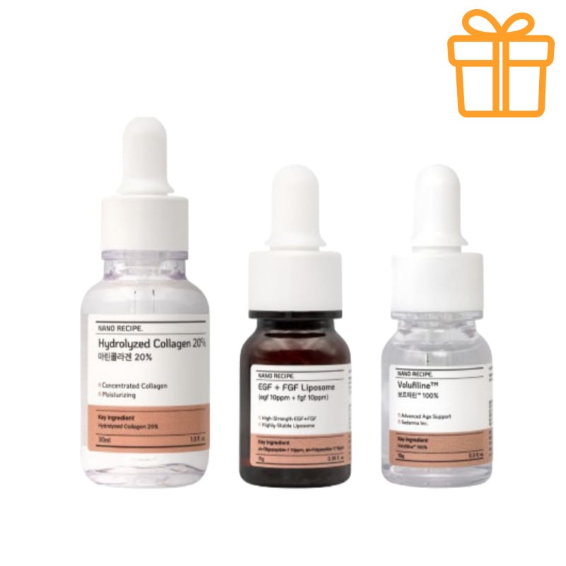 【ハリ・弾力集中ケア】マリンコラーゲン30ml＋EGF・FGF配合原液11g＋ボルフィリン10g 美容液3種セット／年齢肌・乾燥対策に・美容液原液/ 高濃度美容液 /弱酸性美容液+ランダムギフト付き