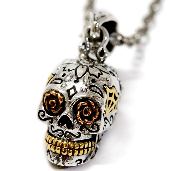 スカル 薔薇 ローズ 蜘蛛の巣 ゴシック メキシカン 真鍮 シルバー925 メンズ ペンダント