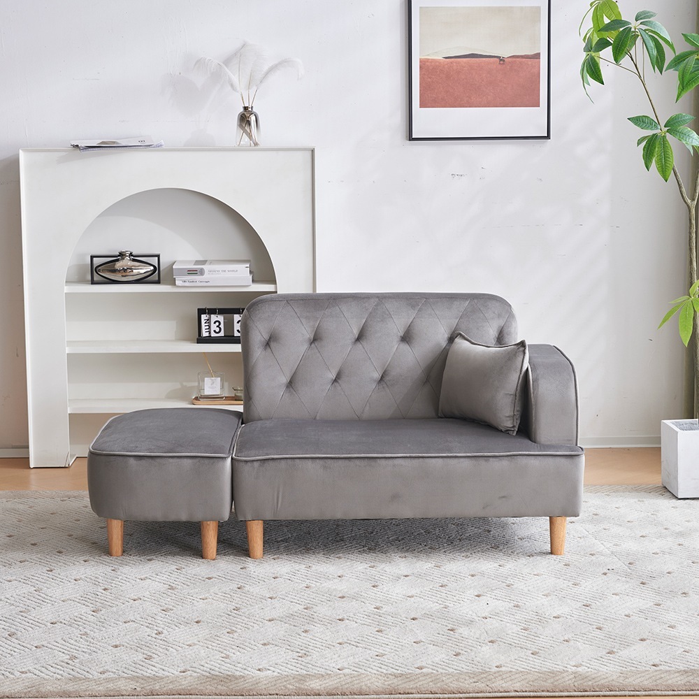 ソファー 2.5人掛け カウチソファ リビングソファ 肘付き オットマン l字 おしゃれ かわいい ベルベット調 インテリア クッション・オットマン付き 2.5人掛けカウチ ロースタイル