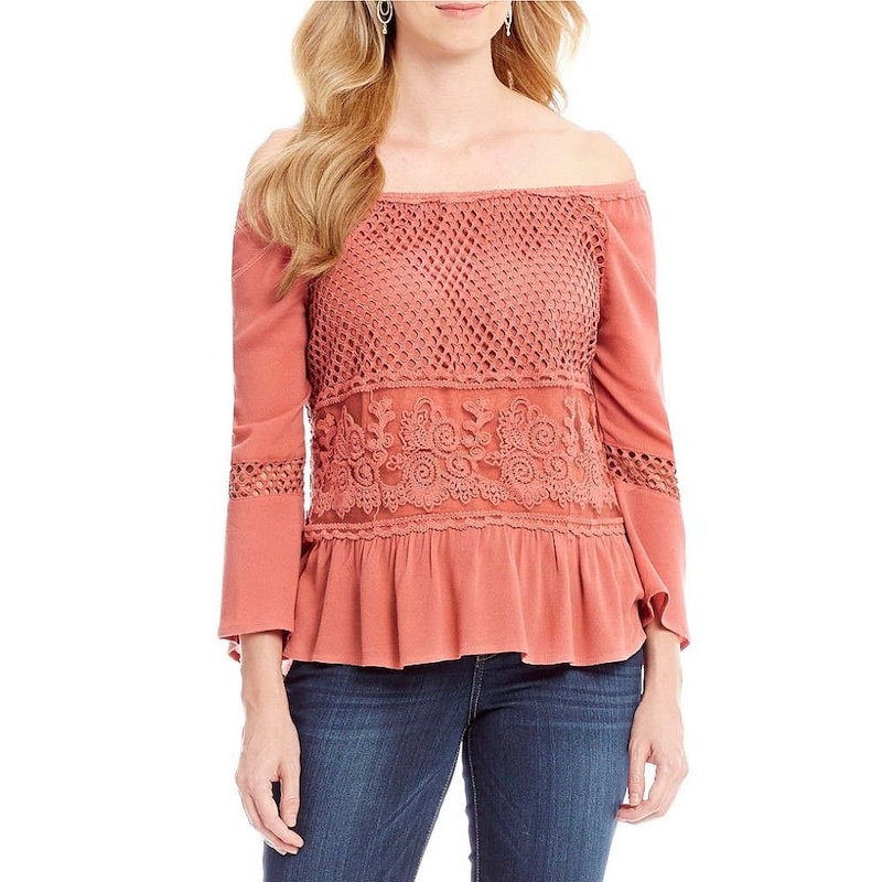 デモクラシー レディース トップス オフショルダー【Democracy 3/4 Bell Sleeve Babydoll Off-The-Shoulder Top】Rosette デモクラシー レディース トップス オフショルダー【Democracy 3/4 Bell Sleeve Babydoll Off-The-Shoulder Top】Rosette