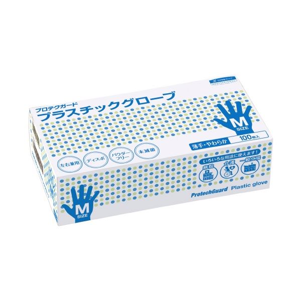 日本製紙クレシア プロテクガード プラスチックグローブ M 白 1000枚（100枚x10箱）