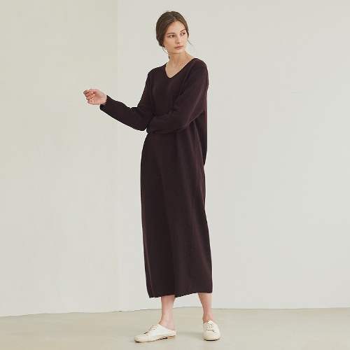 限定SALE!!韓国ファッションカシミヤ ブイネクニットの長いワンピース 8,015円