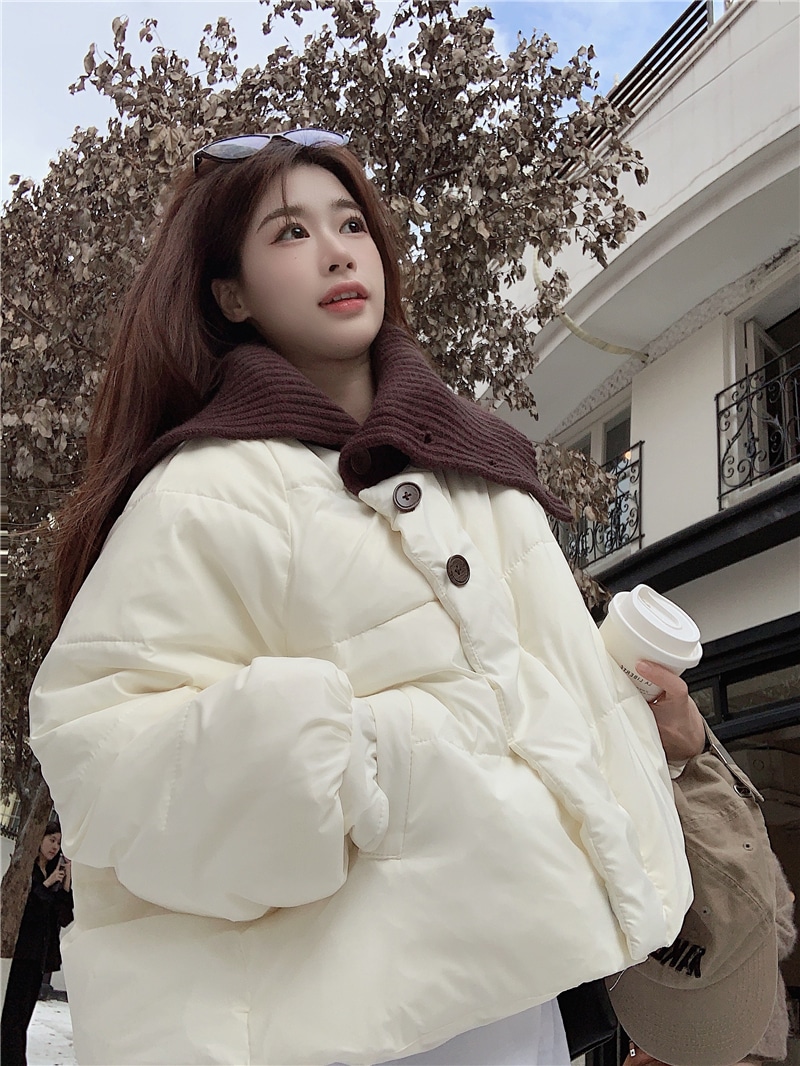 ふっくら中綿 あたたかい 冬 防寒あったか暖かいかわいい ブルゾン厚手アウターBF風スタンドハイネック無地羽織る ファッション系大人ゆったりカジュアルストリート にサイズ丈シルエット秋レディース黑白