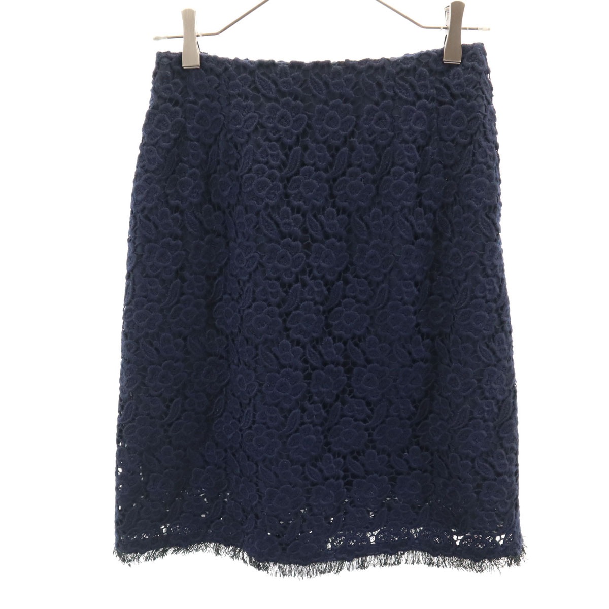 Rene ルネ ウールブレンド ミディ丈 スカート 36 ネイビー レディース 古着