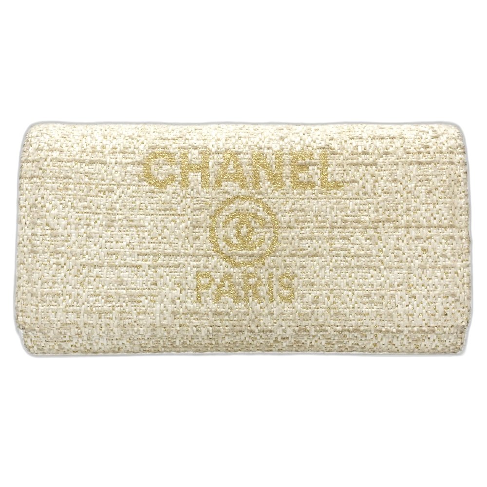 【中古】長財布 A80053 ラウンドファスナー ドーヴィル キャンバス オフホワイト ゴールド レディース /181600