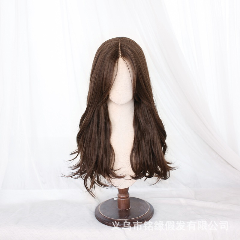特恵 女性用フルウィッグ気質ウェーブのかかった長い巻き毛自然な目に見えないフロントレースミディアムスプリットファイバーウィッグセット