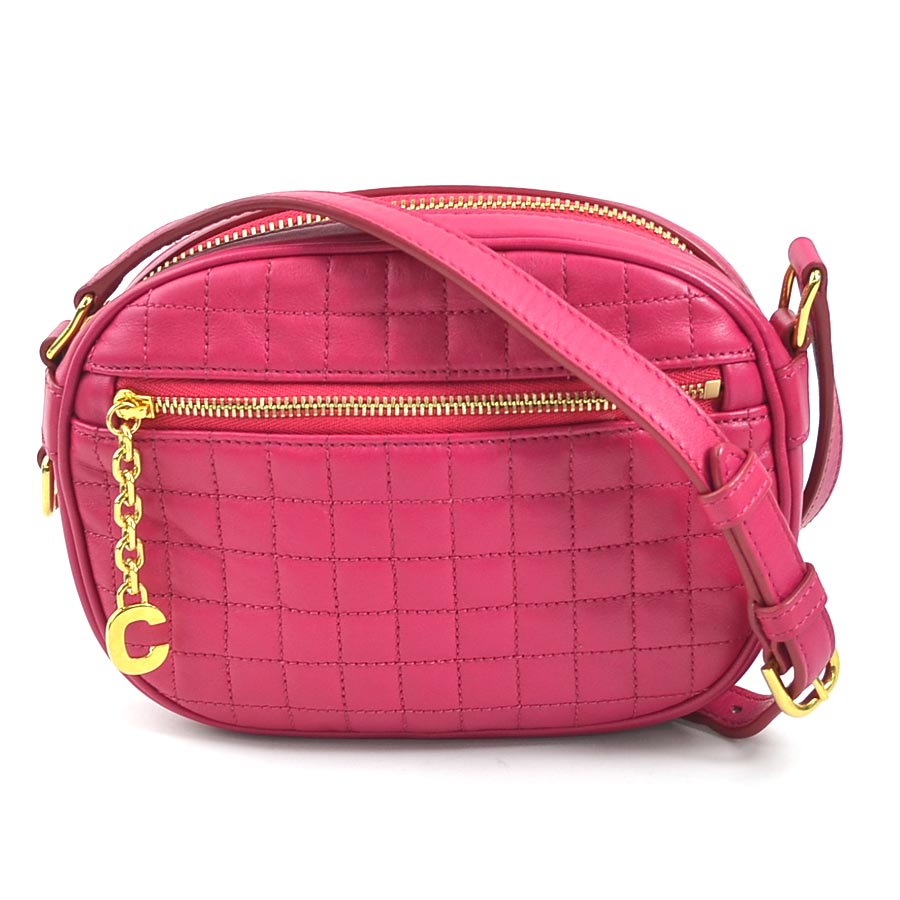 セリーヌ CELINE 斜め掛けショルダーバッグ Cチャーム レザー ピンク レディース r9891a