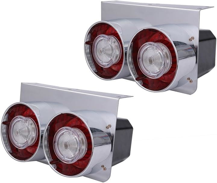 24V 2連 丸型 テールランプ レトロ ロケット ウインカー 2個 左右 セット クリアー オレンジ レンズ 各種 小型 中型 トラック ダンプ デコトラ 等 汎用(クリアーレンズ)