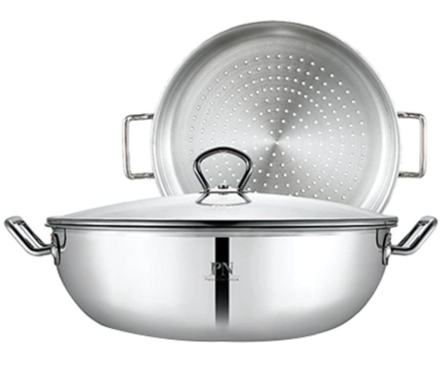 韓国主婦人気アイテム 丸3重 ステンレス IH対応 高級な デザイン 中華鍋 蒸し器