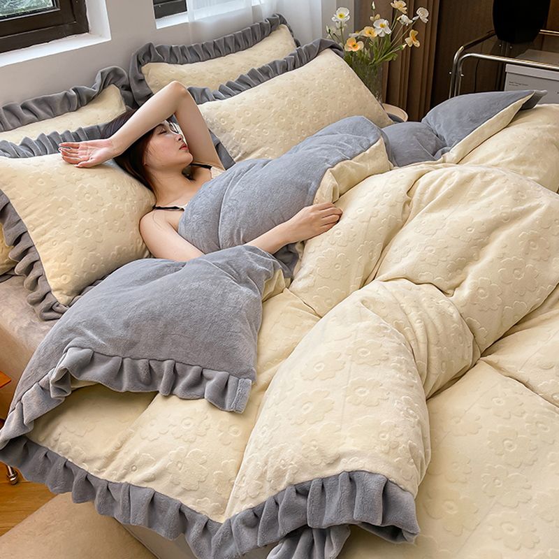 [5COLORS ] 冬の寒さ対策厚手 3/ 4点セット0.9/1.2 / 1.5/1.8M フラットシーツ+布団カバー+枕カバー/ 掛け布団カバー静電気がない 5,497円