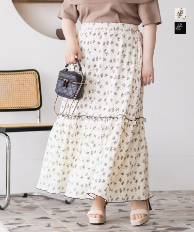 大きいサイズ レディース LL 3L 4L XL XXL XXXL CLETTEオリジナル配色メロードット花柄スカート