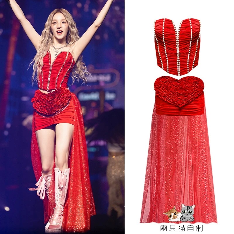 Gidle Song Yuqi レッドスーツ コンサート ステージ パフォーマンス服 チューブトップ ハーフスカート テール