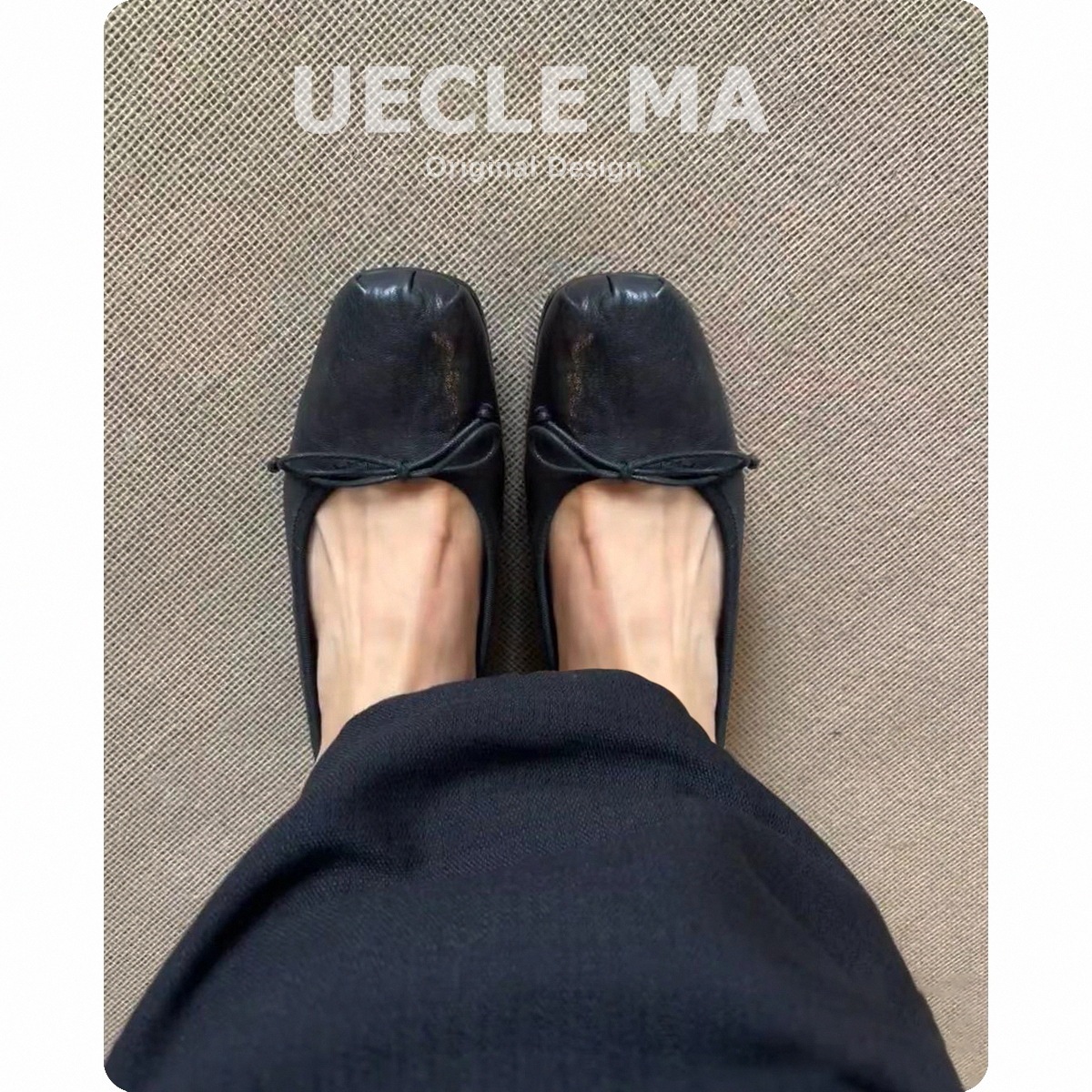 Cowhide本物の革の手作りの靴レトロスタイルの浅い口のフラットシングルシューズ女性用途の通勤ボウバレットシューズ