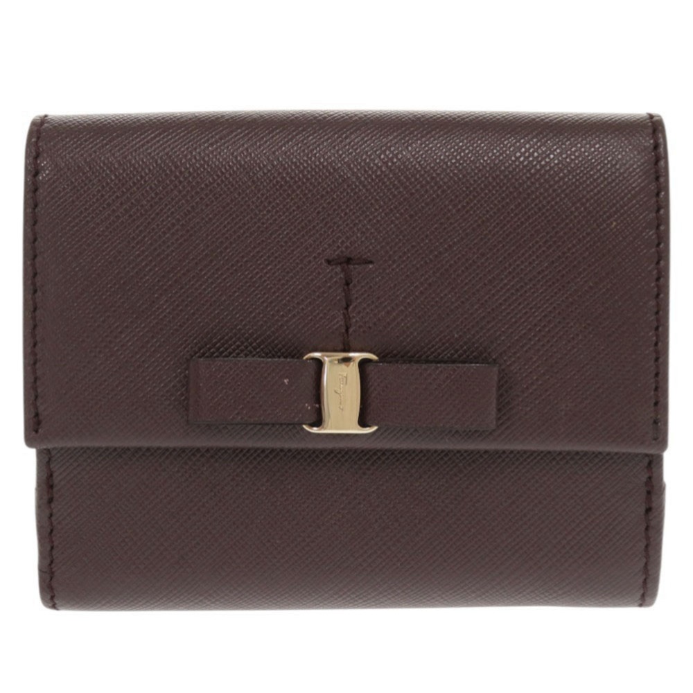 美品 サルヴァトーレフェラガモ ヴァラリボン 二つ折り財布 レザー ボルドー 1726【中古】Salvatore Ferragamo レディース